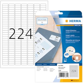 Etiketten HERMA Inkjet, A4, 25,4x8,5 mm, weiß, 224/St., 25 Bl.