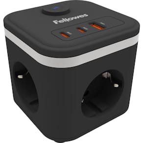 Contactdoos Fellowes Power Cube, 3 stopcontacten, 3x USB, zwart