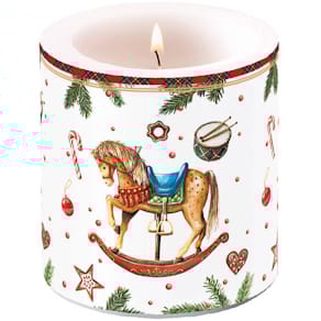 Kerze AMBIENTE, klassisches Schaukelpferd, 9 cm, rund, bunt
