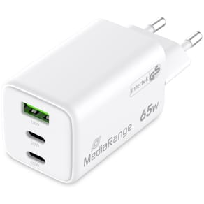 Ladegerät MediaRange, Steckdose, USB-A/2x USB-C, weiß