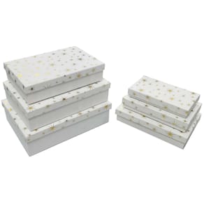 Geschenkkarton PBS Kraftpapier, weiß, Goldsternchen, 18x10x3 cm