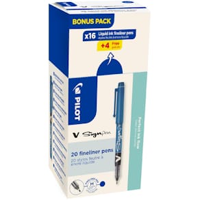 Fineliner Pilot V-Sign Pen, doos van 16 + 4 stuks, blauw