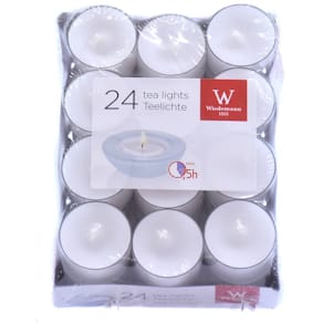 Teelicht Noname, 24 Stück, weiß, ca. 7,5 Std. Brenndauer