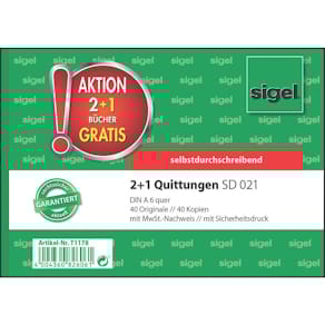 Quittungsformular Sigel SD 021, A6 quer, 2x40 Blatt, 3 Stück