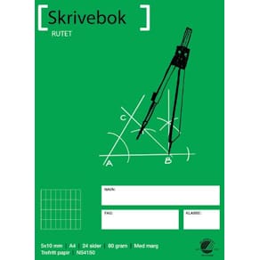 Skrivebok A4 80g 24bl 5x10 rutet
