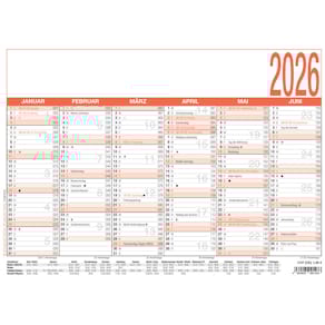 Wandkalender Zettler Arbeitstage 6M 1S