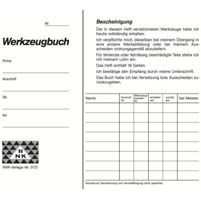 Werkzeugbuch RNK, A6 neutral, 8 Blatt