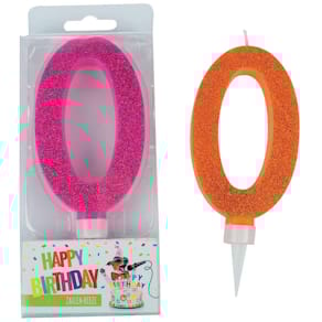 Geburtstagskerze TRENDHAUS, Zahl 0, sortiert, Glitter Maxi