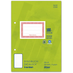 Ringbuchblock STAUFEN GREEN, A5, liniert, 100 Blatt