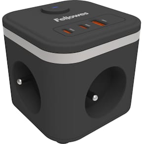 Contactdoos Fellowes Power Cube 3-voudig, USB-A+2xUSB-C, zwart