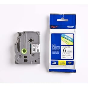 Labeltape Brother P-touch lamineret, sort/hvid, 6 mm