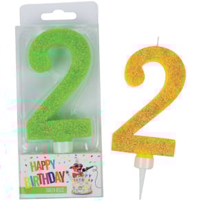 Geburtstagskerze TRENDHAUS Zahl 2, sortiert, Glitter Maxi