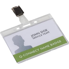 Badge Q-CONNECT met clip, 85 x 54 mm, doos 10 stuks