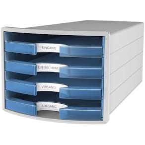 Schubladenbox HAN IMPULS, 4 Schubladen, l.grau/transl.blau