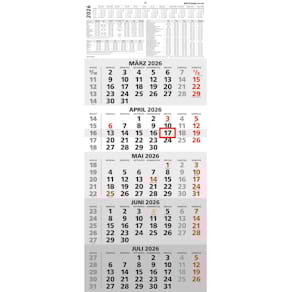 Wandkalender ZETTLER 5-Monatskalender 2026, deutsch, 33 x 71,8 cm