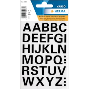 Buchstabenetiketten HERMA A-Z, Folie, schwarz, 36 Stück