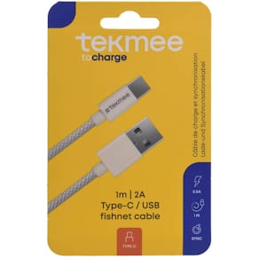 Ladekabel TEKMEE USB-A/USB-C, Fishnet, weiß