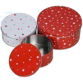 Keksdose Noname Sterne, 3 Stück, rot-weiß