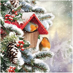 Weihnachts-Motivserviette Ambiente Rotkehlchen, 25 x 25 cm