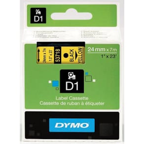 Labeltape Dymo D1 permanente polyestertape, 24 mm, zwart op geel