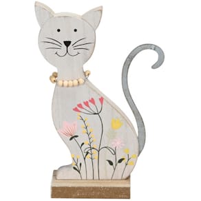 Dekofigur Noname Katze, Blumenwiese, Holz, bunt