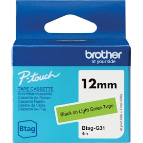 Schriftband Brother Btag, 12 mm, schwarz auf grün