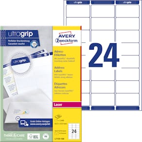 Etikett AVERY Ultra Grip 63,5x33,9mm 2400/FP