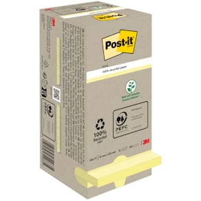 Haftnotizblock Post-it Recycling Notes UWF, 76x76 mm, gelb, 16x