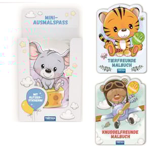 Malbuch Trötsch, 3 Titel sortiert, mit 30 Stickern