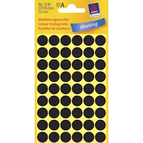 Etiketter Avery runde Ø12 mm sort, FSC Mix, 270 stk