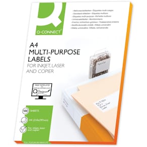 Etiketten Q-CONNECT, wit, rechte hoeken, 105 x 35 mm, 100 vel