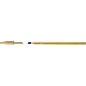 Balpen Bic Cristal Medium, gouden lichaam, blauwe inkt, doos van 