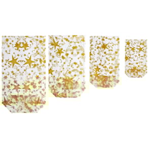 Cellglasbeutel Braun+ Company Sterne, gold, 4 Größen, 10 Stück