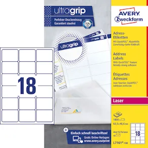 Etikett AVERY Ultra Grip 63,5x46,6mm 1800/FP
