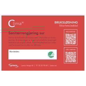 Bruksetikett CLIMA30 Sanitær sur
