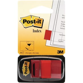 Post-It Index 680 Röd, avtagbar, 50/fp, 12fp