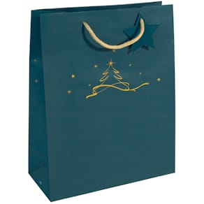 Geschenktasche Sigel Christmas tree, petrolblau, 26 x 33 cm