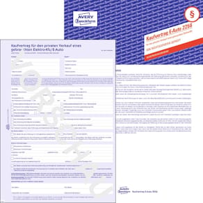 Kaufvertrag Avery Zweckform 2256, Kfz E-Auto, A4, SD, blau