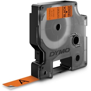 Märkband Dymo D1 Durable, svart/orange, 12mm
