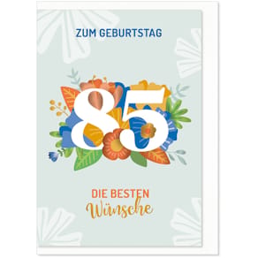 Geburtstagskarte KOMMA³ Zahl 85, mit Metalliceffekt, inkl. Umsch.