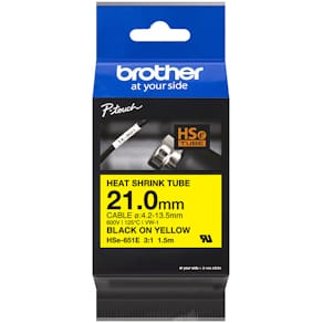 Krympeflextape Brother sort/gul 21 mm HSe-221E, 1 stk
