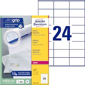 Etikett AVERY Laser 70x36mm 2400/fp
