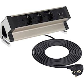 Mehrfachsteckdose DESIGN LIGHT DESK BOX, Edelstahl gebürstet, 3-f