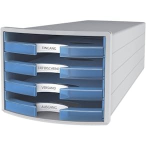 Schubladenbox HAN IMPULS, 4 Schubladen, l.grau/transl.blau
