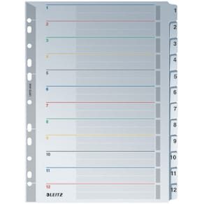 Register Leitz, A4, 1-12, grau