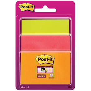 Sticky notes Post-it Super Sticky, 45 vel, 3 formaten, geassorte