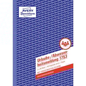 Formularbuch Avery Zweckform 1753 Urlaub/Abwesenheit, A5, SD
