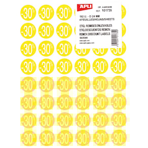 Kortinglabel Agipa, -30%, geel, pak van 192 stuks, verwijderbaar