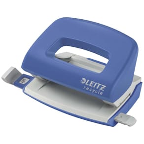 Hulapparat Leitz 2-huls, 10 ark, mini, 50% genanvendt plast, blå