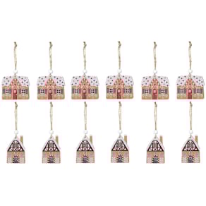 Weihnachtsanhänger Haus, Holz, bunt sortiert, 6x5,5cm/4x6cm